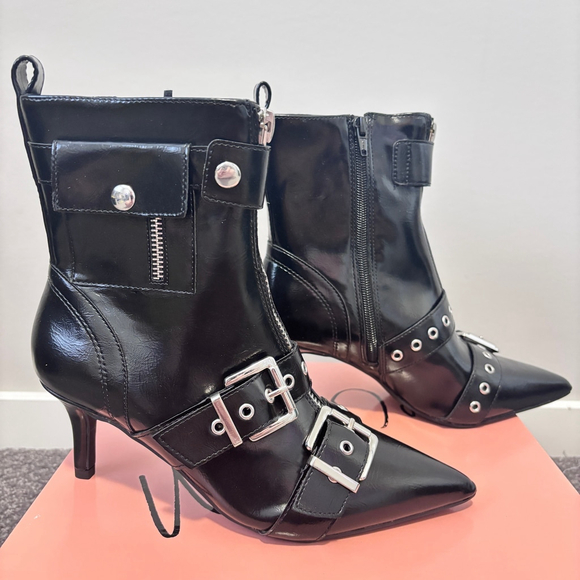 Wild Pair Women's Size 8 Black Moonbeam Buckle, Zip & Snap Booties NIB - Picture 8 of 14
